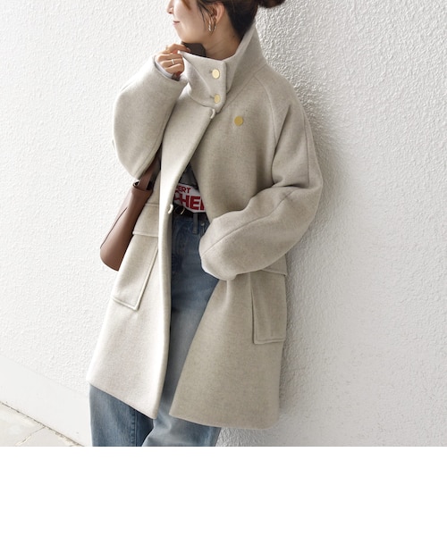 SHIPS any: カシミヤ ミックス スタンドカラー ミドル コート