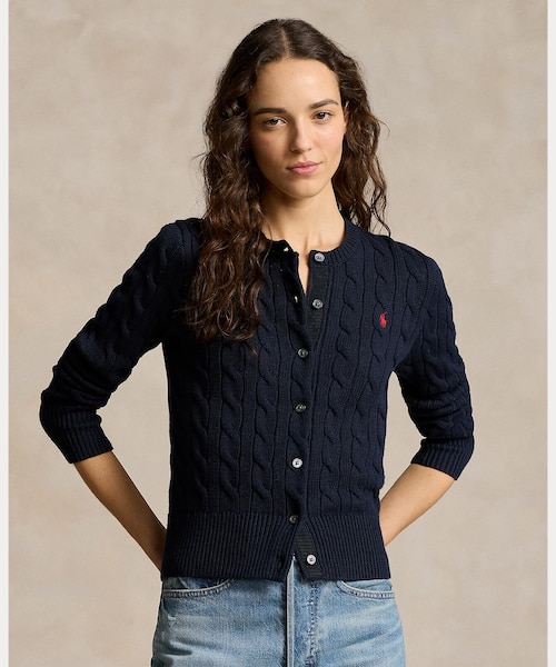 ケーブルニット コットン クルーネック カーディガン｜ポロ ラルフ