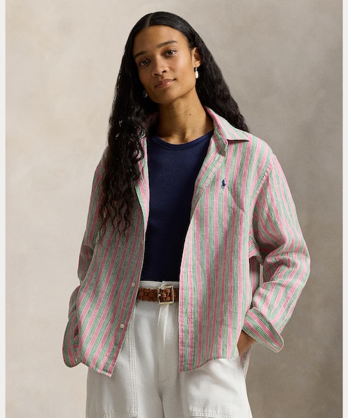 ワイド クロップド ギンガム リネン シャツ｜ポロ ラルフ ローレンの