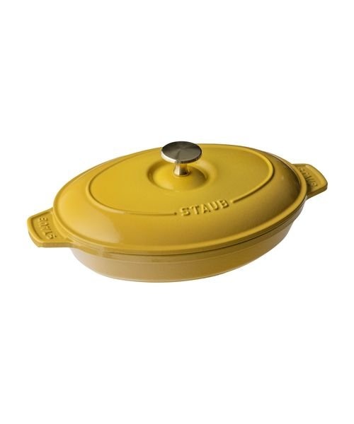 直営店限定】STAUB オーバルホットプレート 23㎝ シトロン ブラスノブ