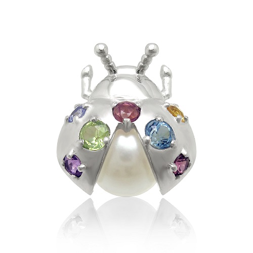 てんてんシルバーブローチ 白い石付き てんてんシルバーブローチ 白い