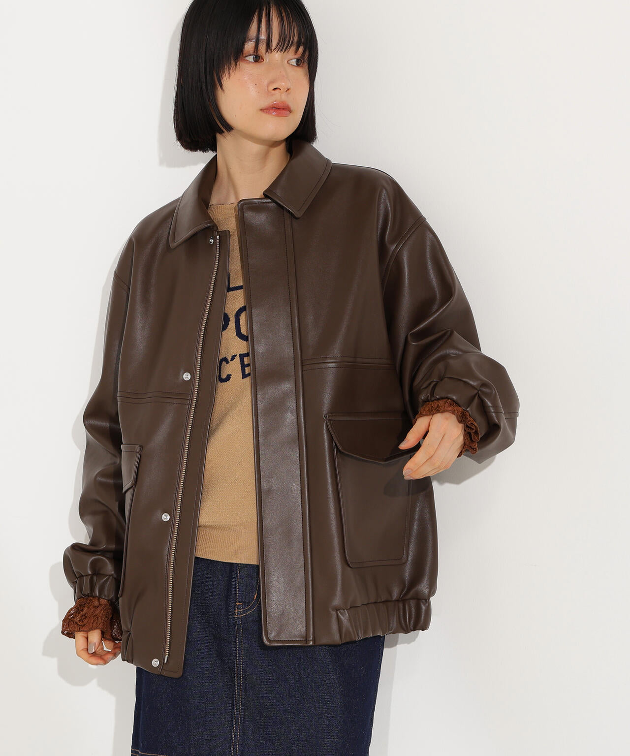 フェイクレザーステンカラーブルゾン | N. Natural Beauty Basic