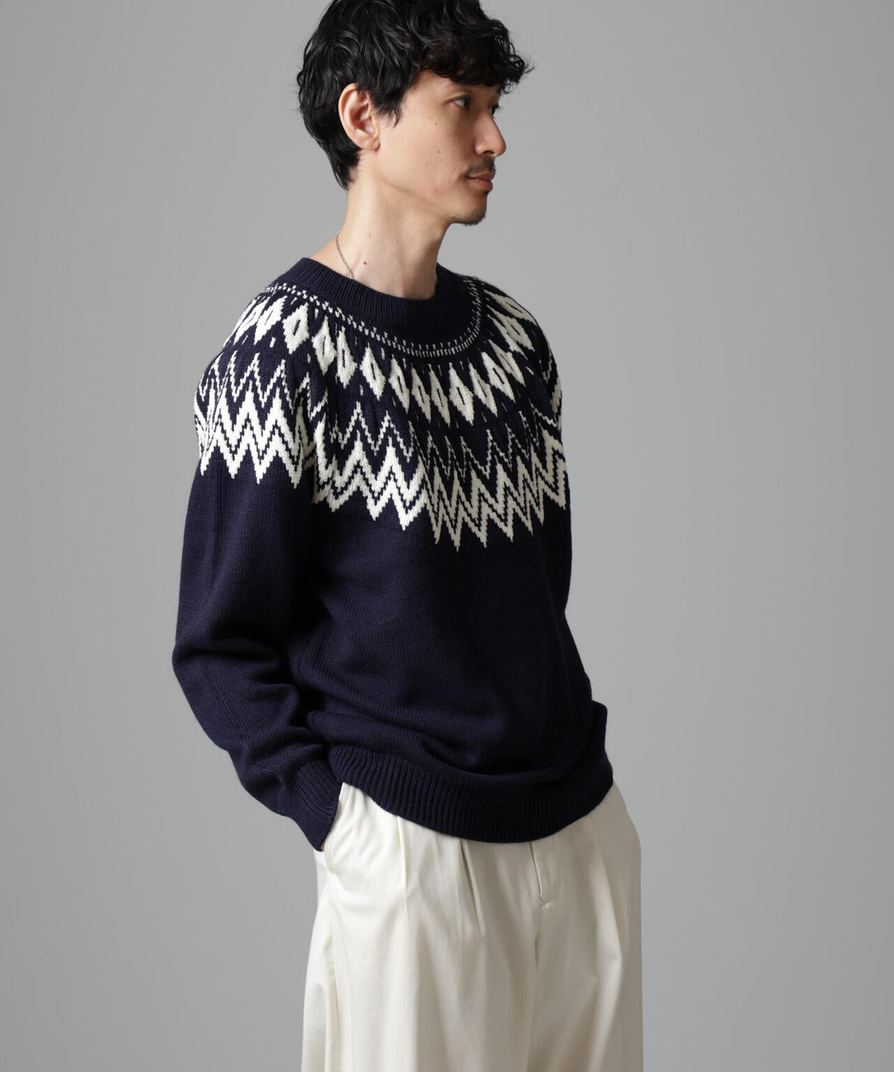 ノルディック柄クルーネックニット | NANO universe（ナノ・ユニバース