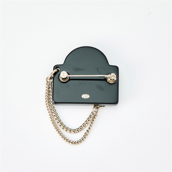 CHANEL ココマーク ブローチ ブラック ゴールド レジン GP ライン