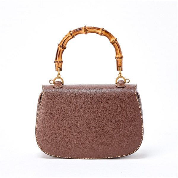 GUCCI バンブー ハンドバッグ ブラウン マットゴールド レザー