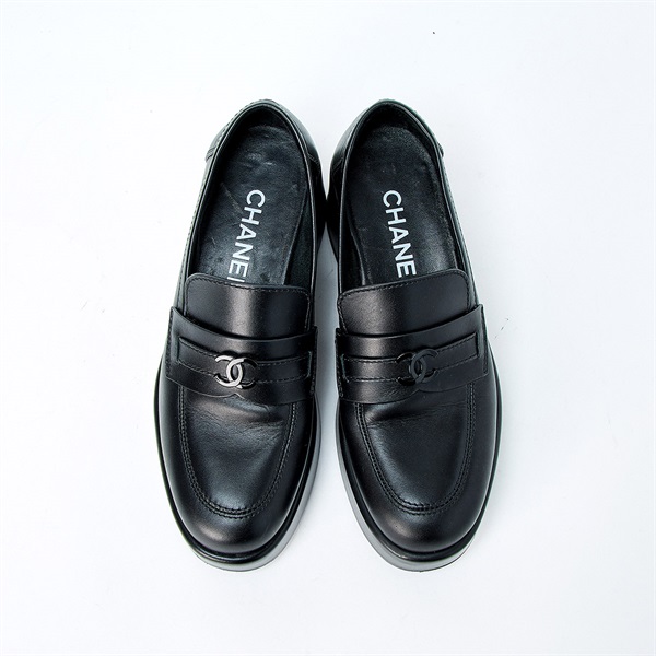 CHANEL ココマーク ローファー 37 1/2 C G39206 ブラック レザー