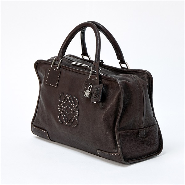LOEWE アマソナ 36 ハンドバッグ ブラウン シルバー レザー