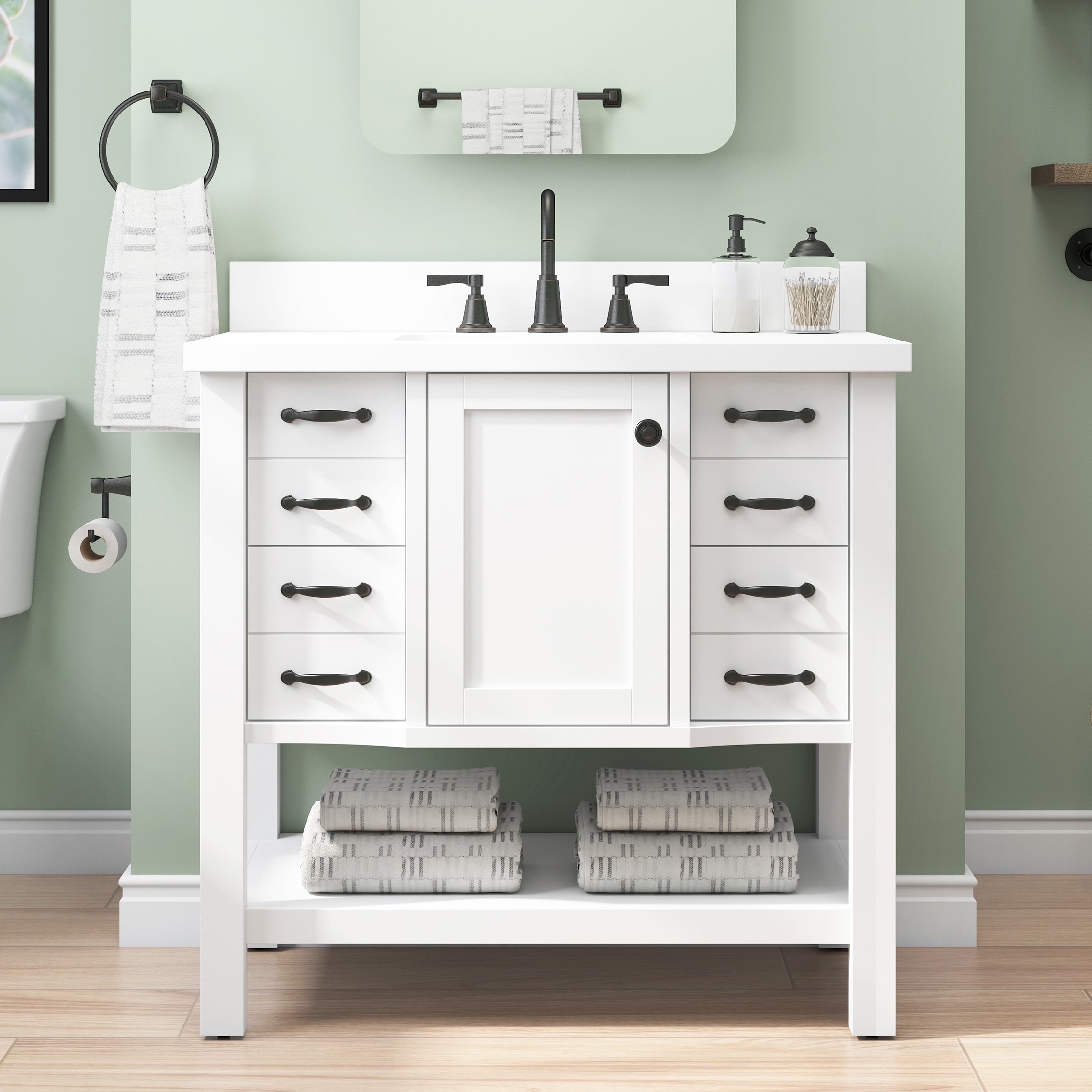allen + roth Kingscote 36-in White Undermount Single Sink Bathroom
