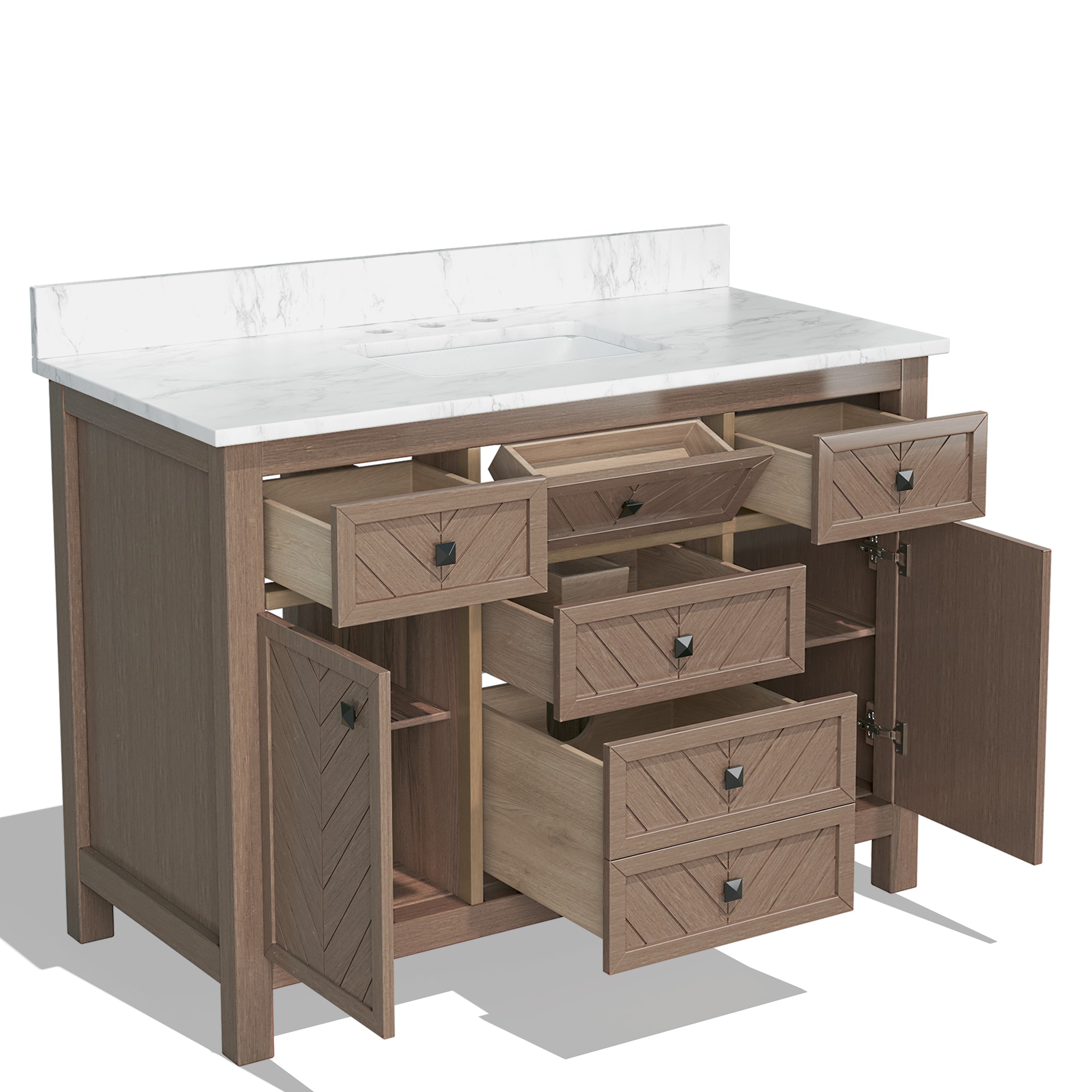 VOUA Bathroom Vanity with Top 48-in Deep Wood Grain Single Sink