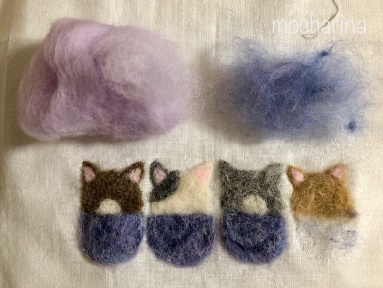 初夏の額飾り】羊毛フェルトの4匹のねこちゃん・紫陽花 - mocharina