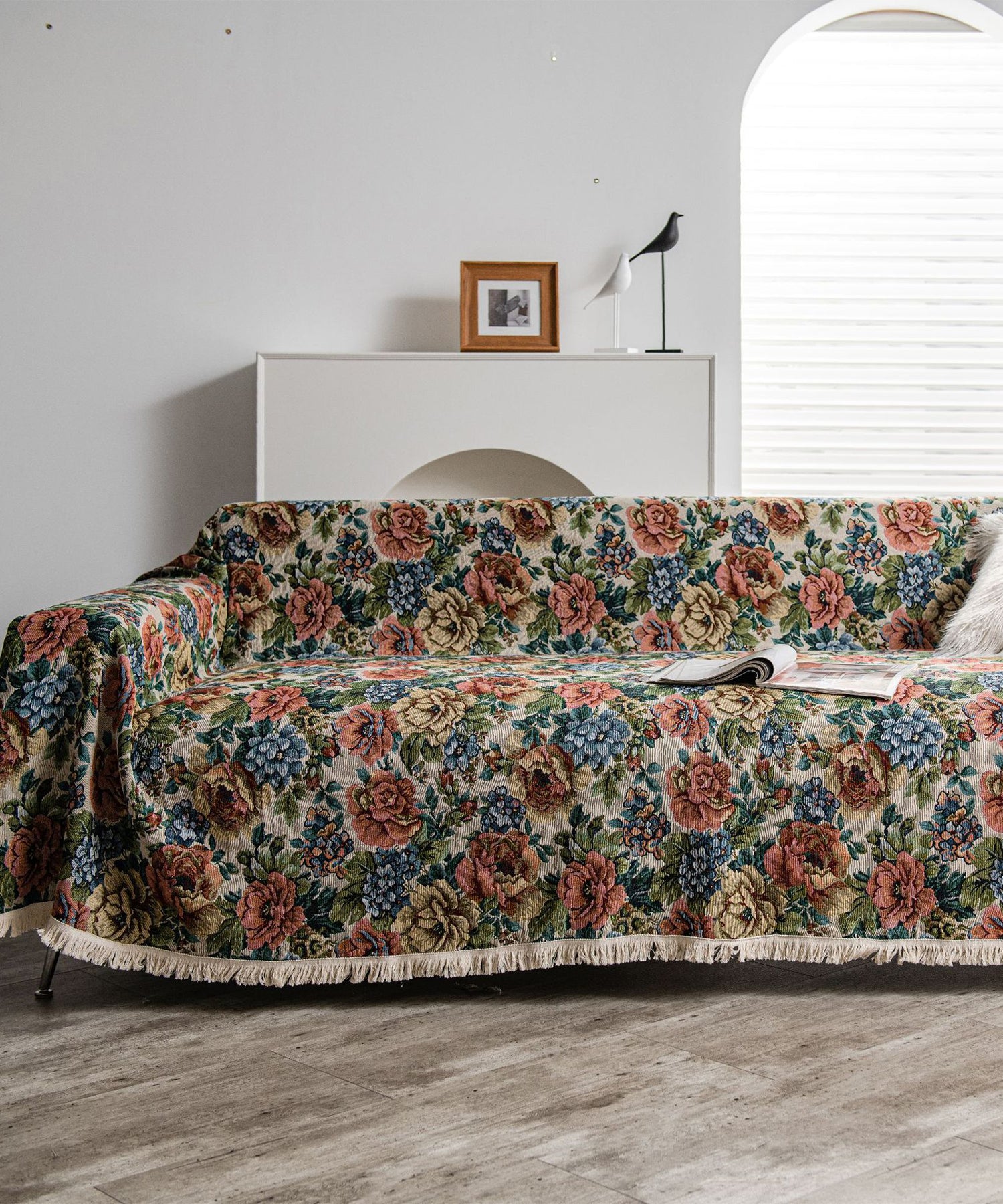 レトロアンティークフリンジ花柄ソファーカバー – 《公式》moremore