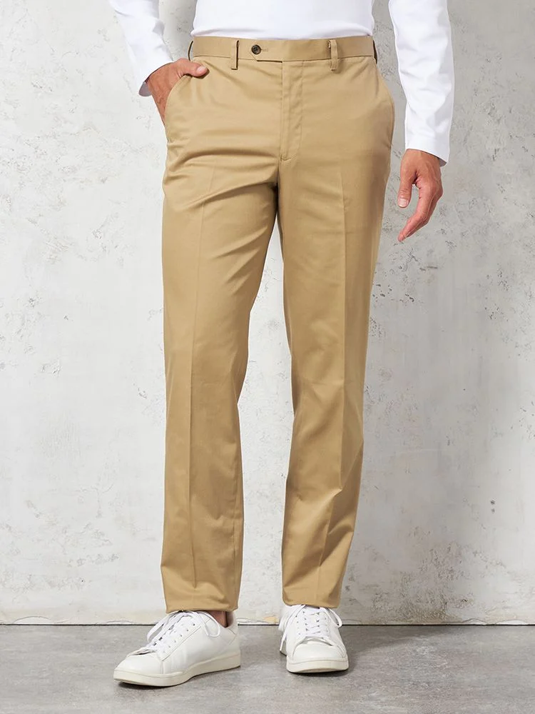 ブラウン 【ノータック】チノパン 折り目加工 無地 カジュアルパンツ