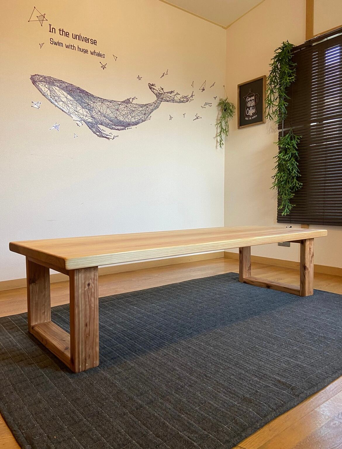 高級杉無垢のローテーブル 蜜蝋ワックス仕上げ – 1600×600×380mm | MR