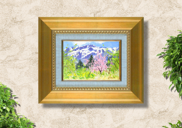 信州・山の油絵・足立一夫「春の谷川岳」油彩SM・【送料無料】絵画