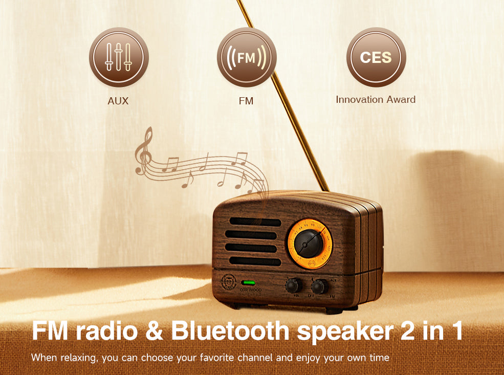 Vintage Looking OTR Wood Portable Radio Bluetooth Speaker | Muzen
