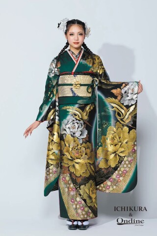 振袖専門店 オンディーヌの振袖 /緑色/青色/古典/桜柄/ E-1132 | My振袖