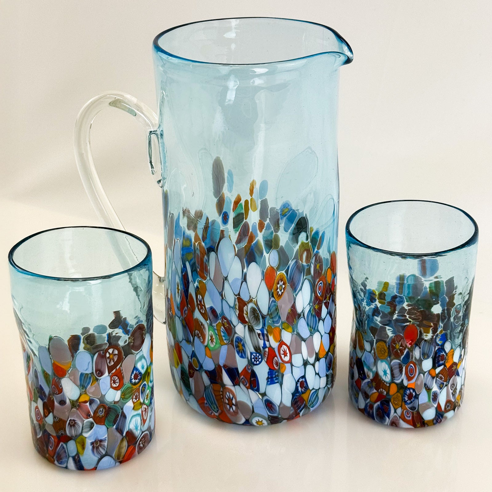 Murano Glass Drink Tumblers & Pitcher, San Marco Collection, Made in I