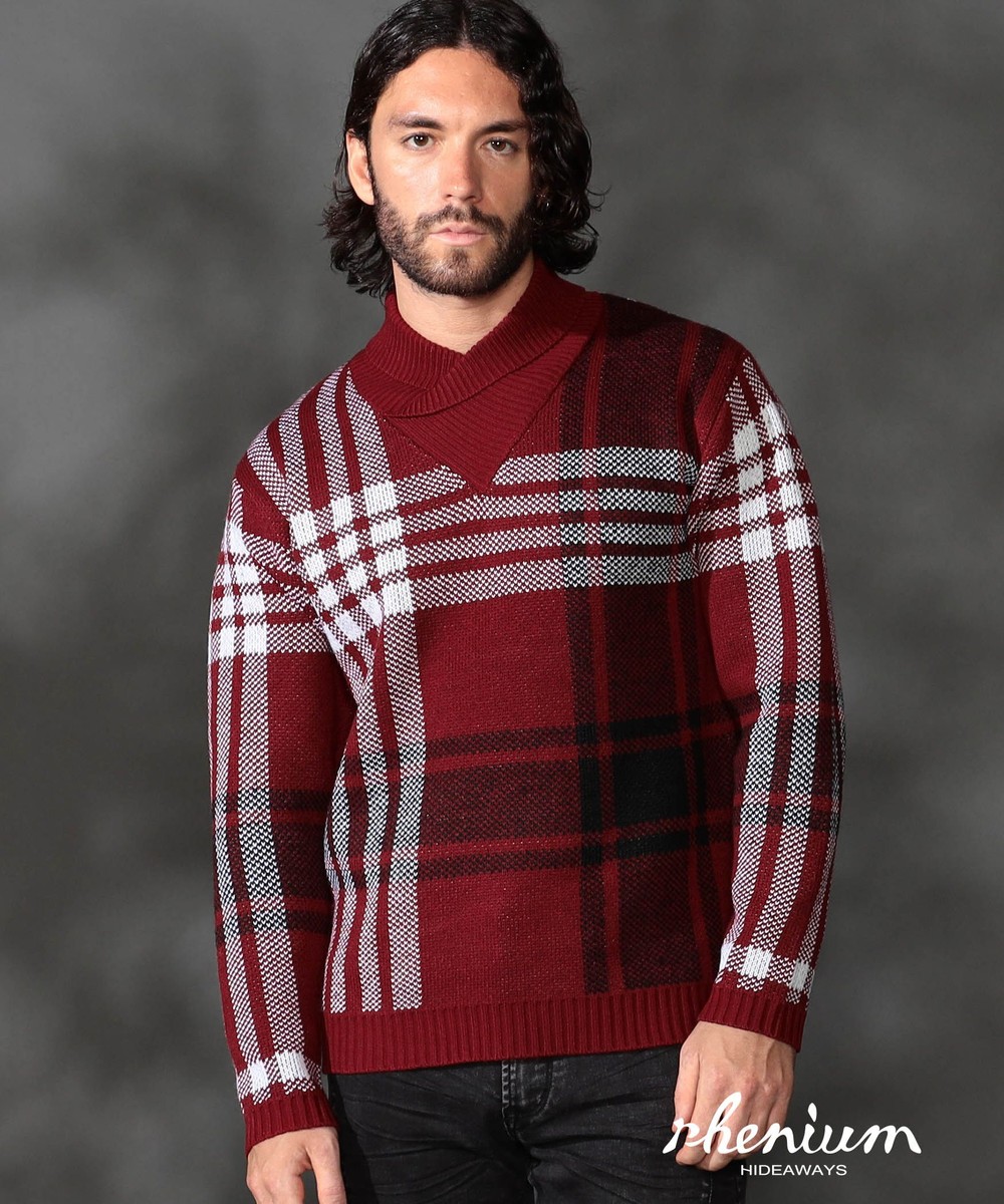 WEB限定】7GG ビッグチェックショールカラーニット｜プルオーバー