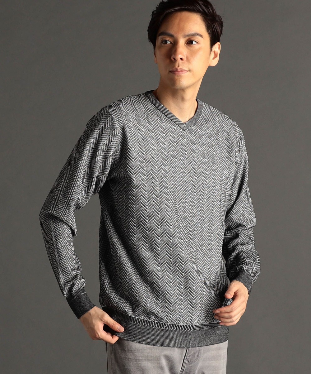 ヘリンボンジャカード Vネックニット｜プルオーバー｜ニコル公式通販