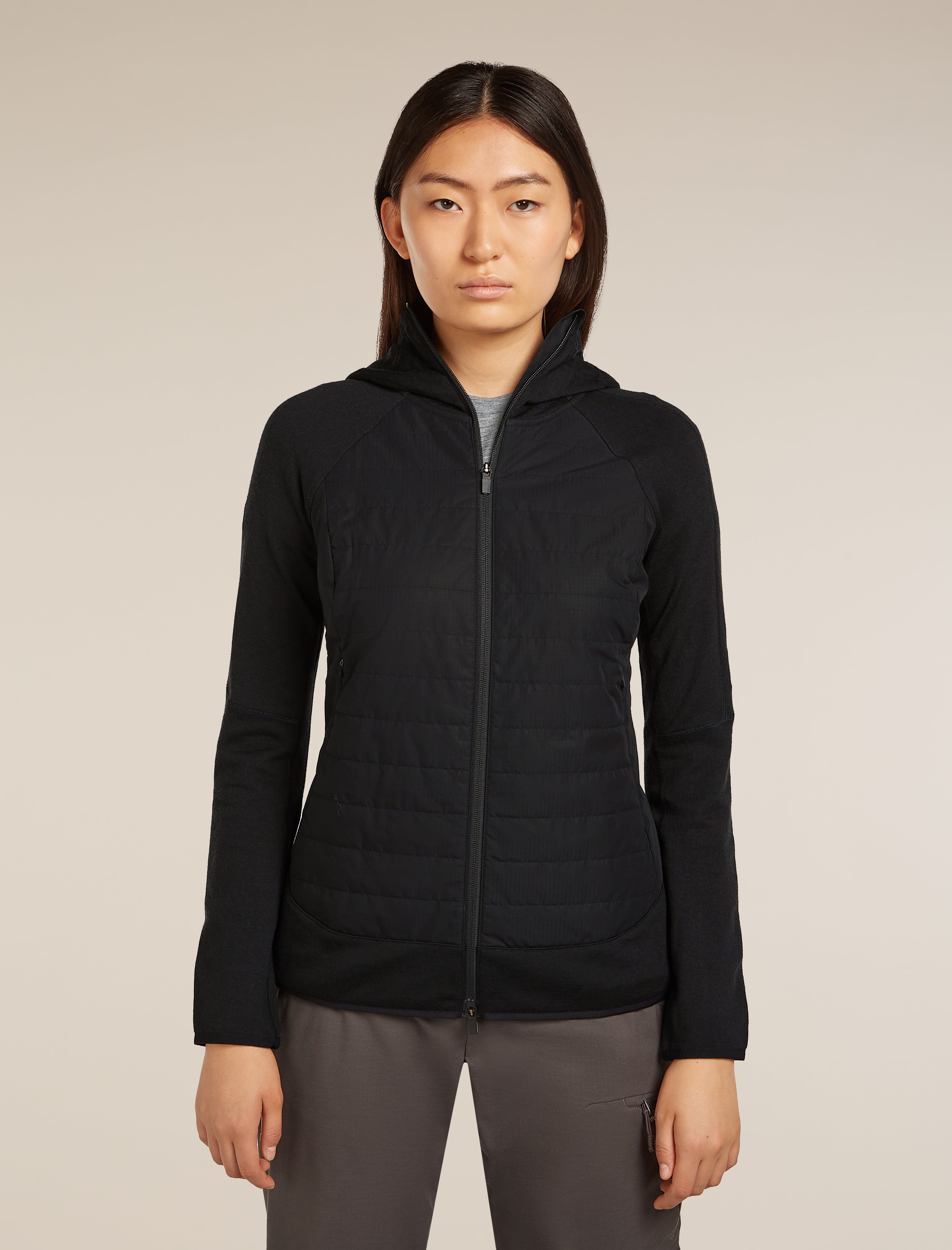 Women's Merino Blend Quantum Hybrid Long Sleeve Zip Hoodie| icebreaker