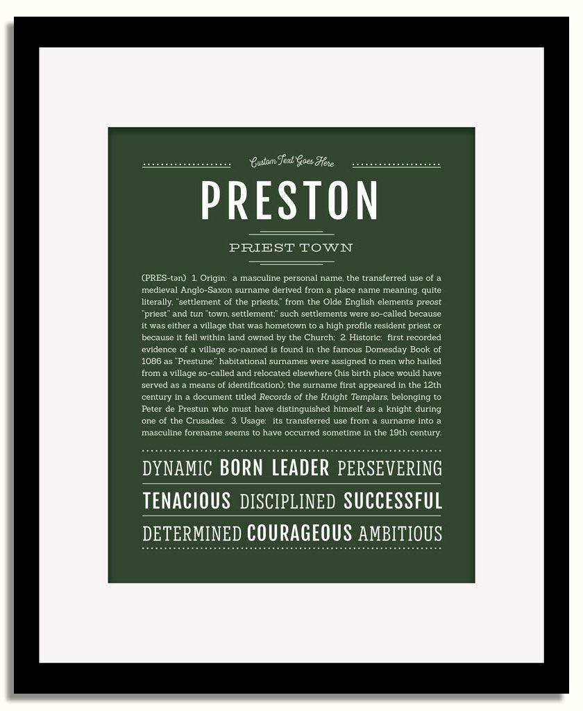Preston Personalized Name Meaning Art Prints – Name Stories