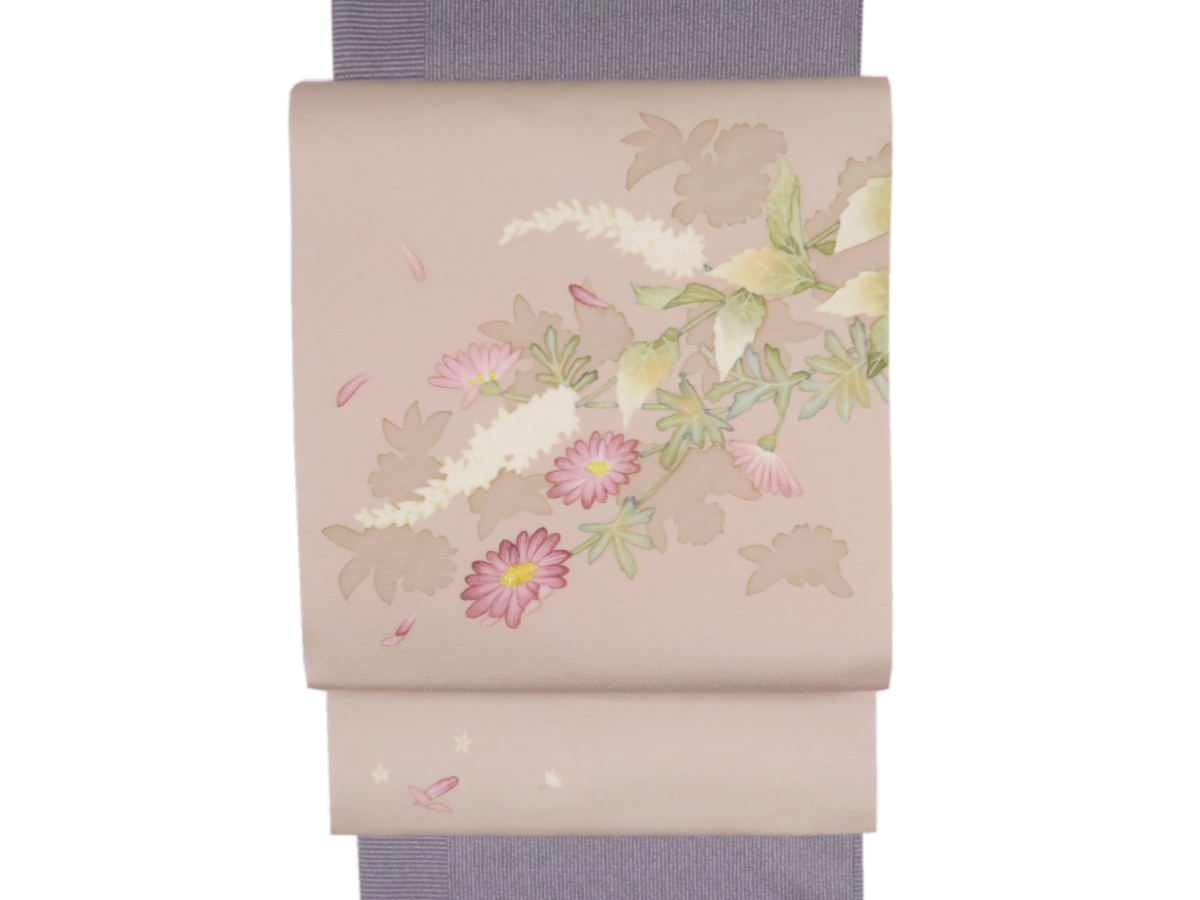ピンクベージュ 花柄 名古屋帯 | たまるや七草着物店