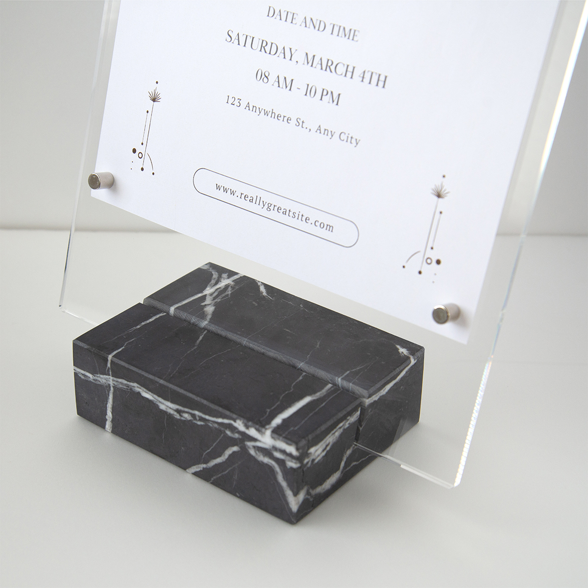 重厚な存在感 石製サインホルダー［角型］｜天然大理石×マグネット式