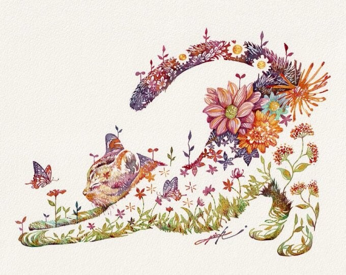 猫の毛並みを“植物”で表現！水彩画家タケダヒロキさんが魅せる「幻想的