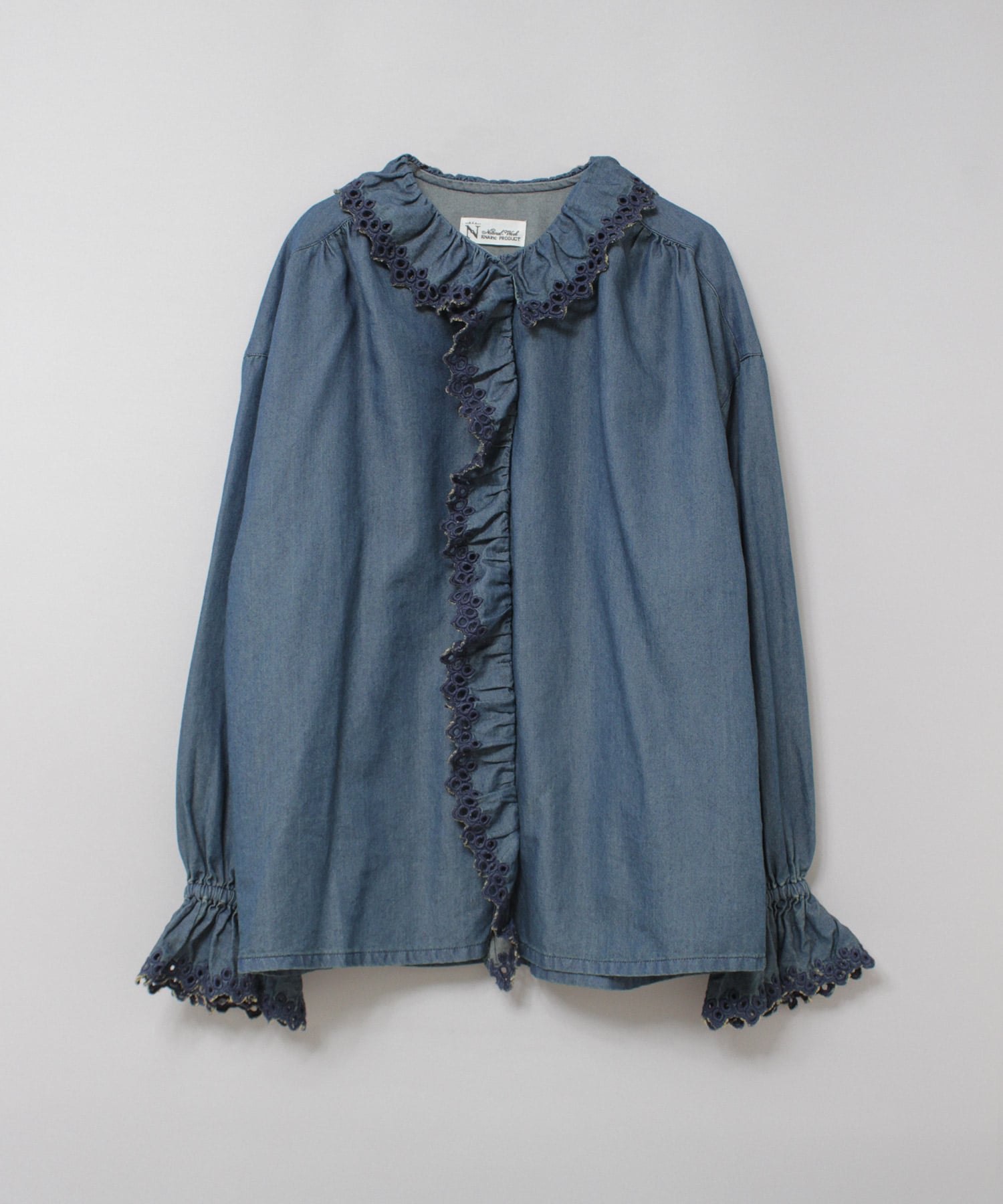 B2929 インディゴシャンブレーフリルシャツ(F インディゴ中加工