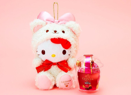 ハローキティとGODIVAのコラボ商品発売。クマのかぶり物をした