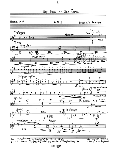 The Turn of the Screw, op. 54 Violin 1 Sheet Music by Benjamin