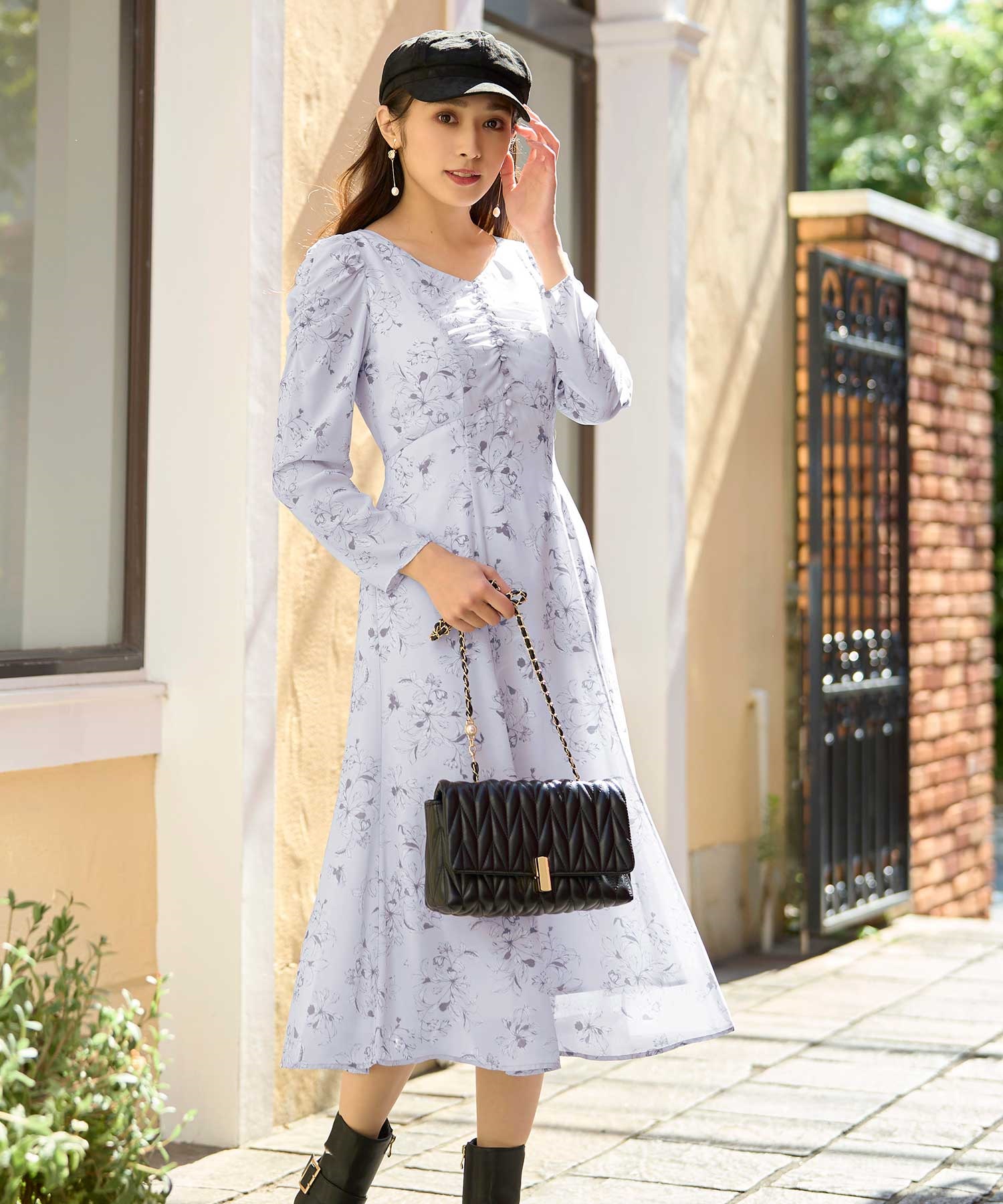 ラインフラワー花柄ワンピース | ロングワンピース | NOELA OFFICIAL