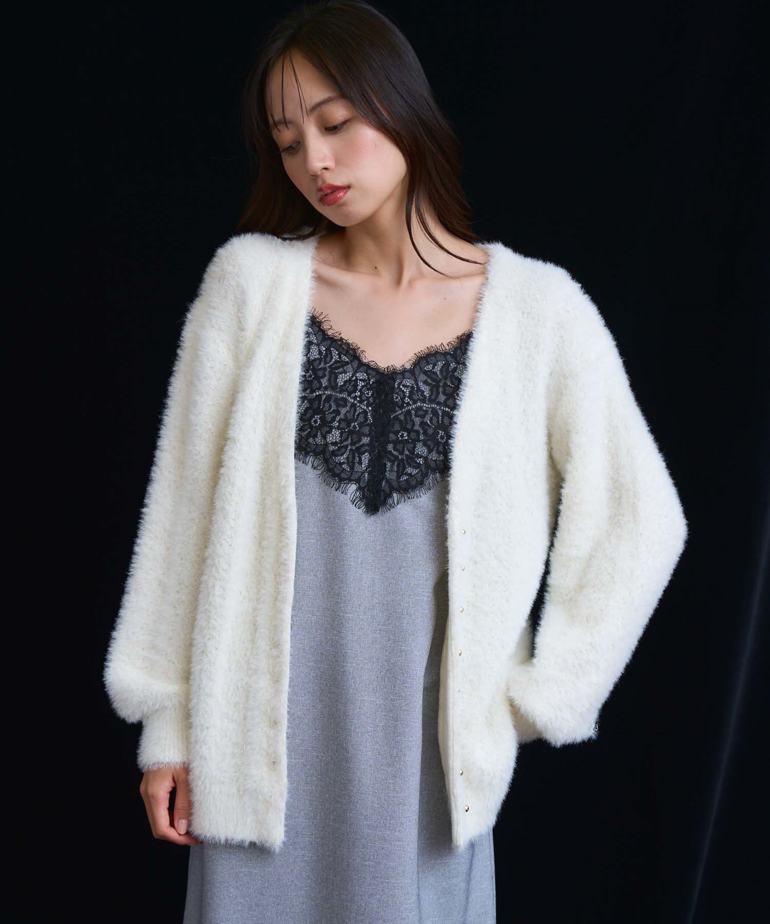 フェザーラメ柄編みカーディガン | カーディガン | NOELA OFFICIAL WEB