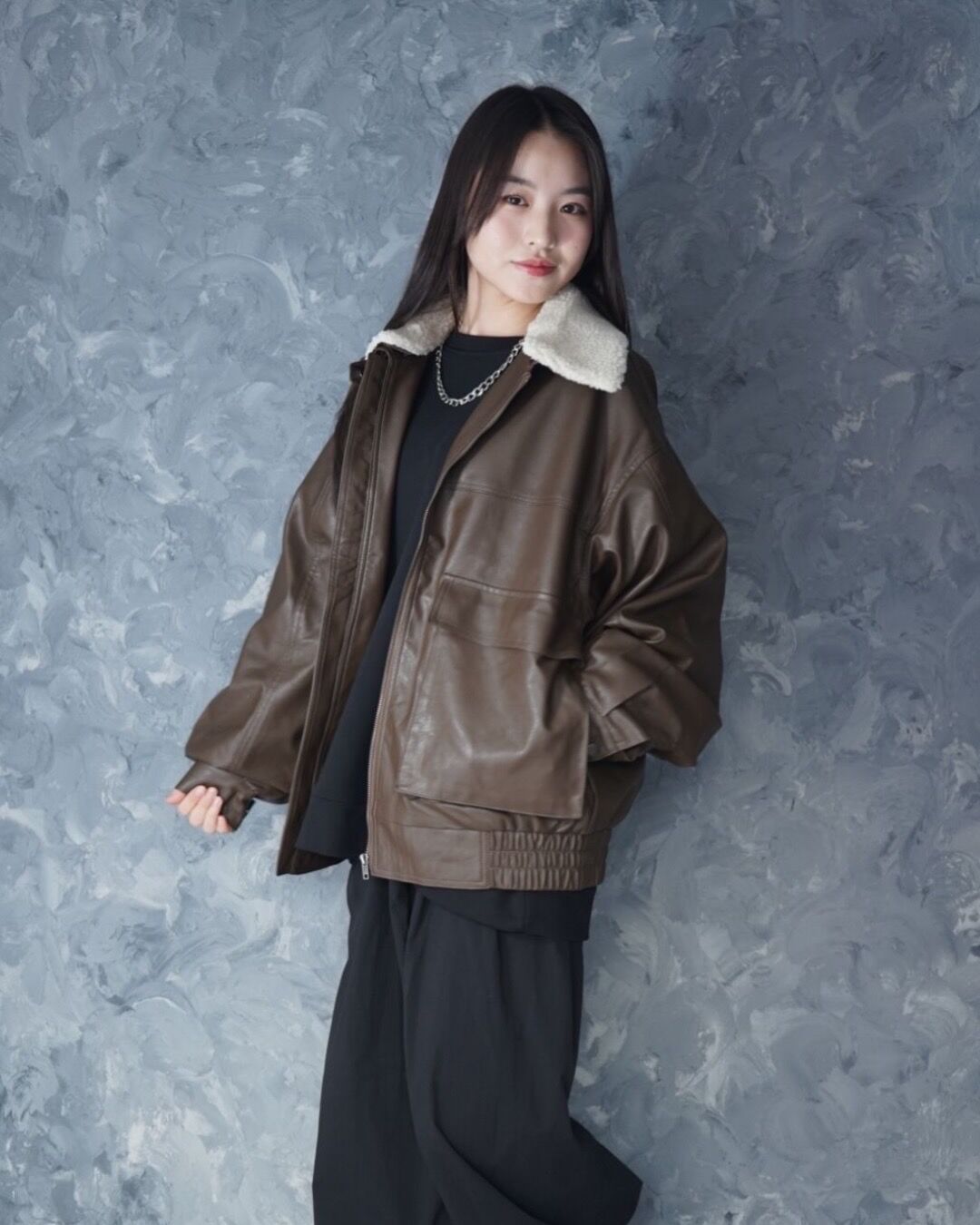 2way ヴィンテージライク PU レザー 襟ボア A-2 ジップアップ ブルゾン