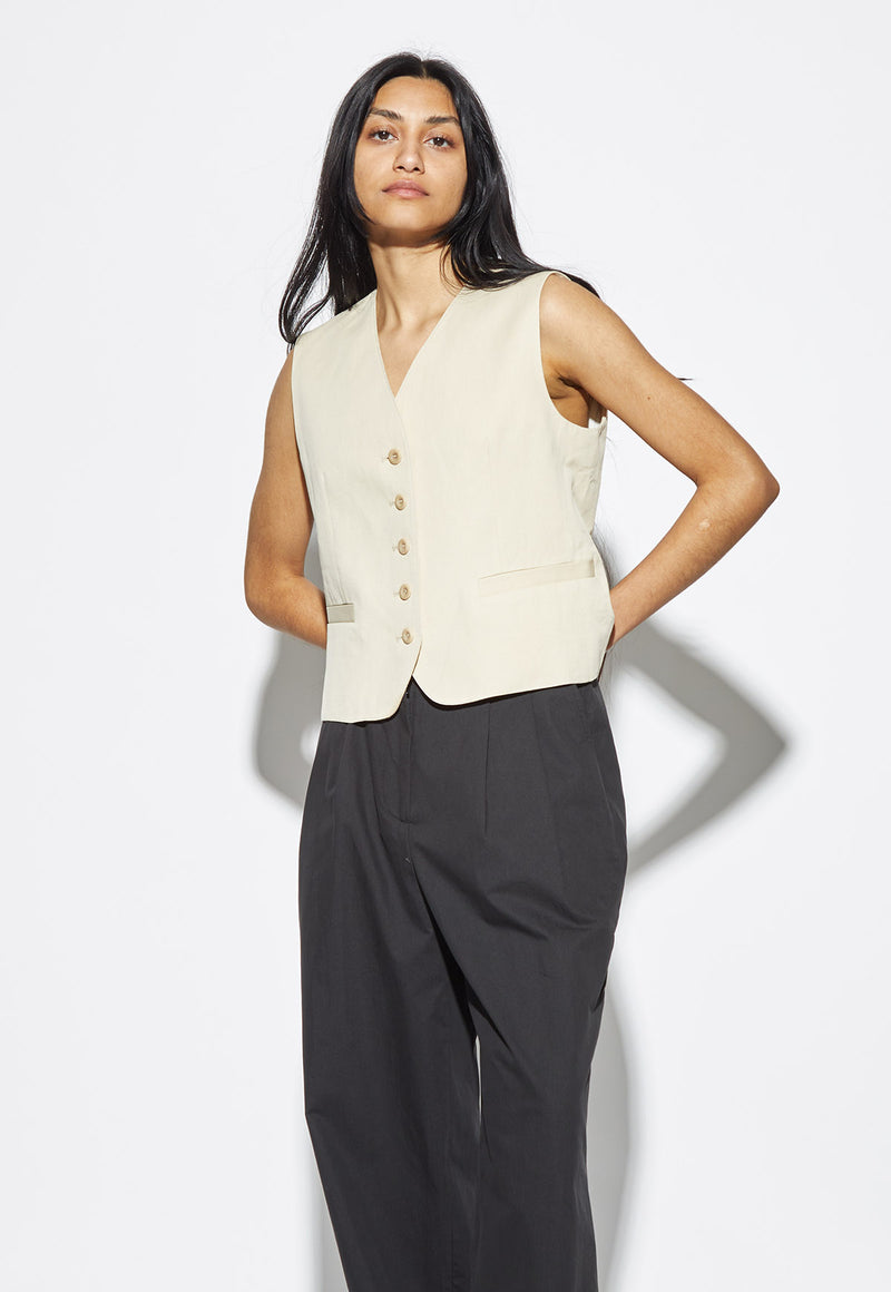 Cotton-Linen Vest Beige – NOIS NEW YORK