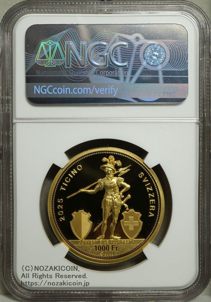 スイス 射撃祭 1000フラン金貨 2025 Ticino Ultra High Relief NGC