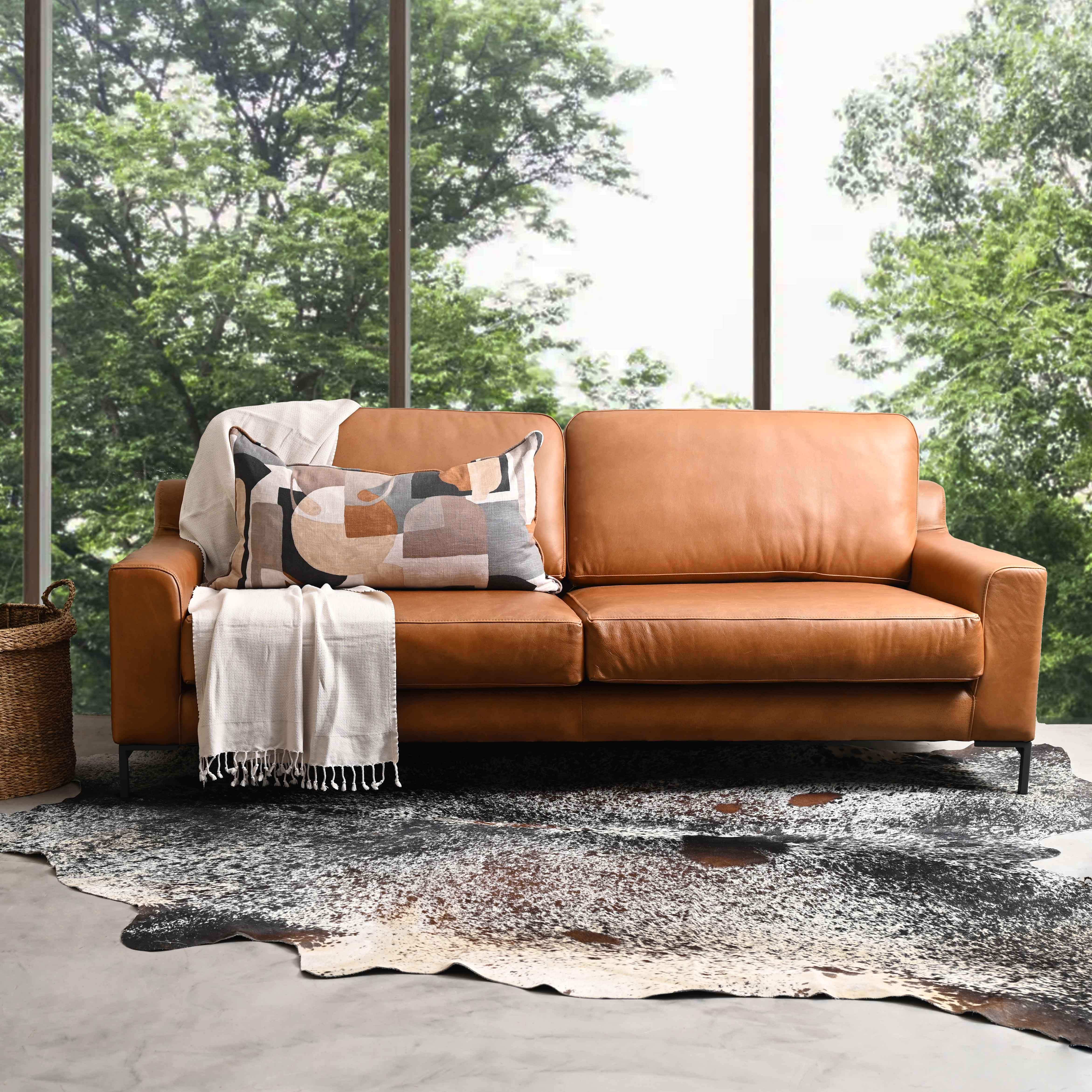 R5,100 off on 2.2m Tulbach Ginger Leather Couch | OneDayOnly