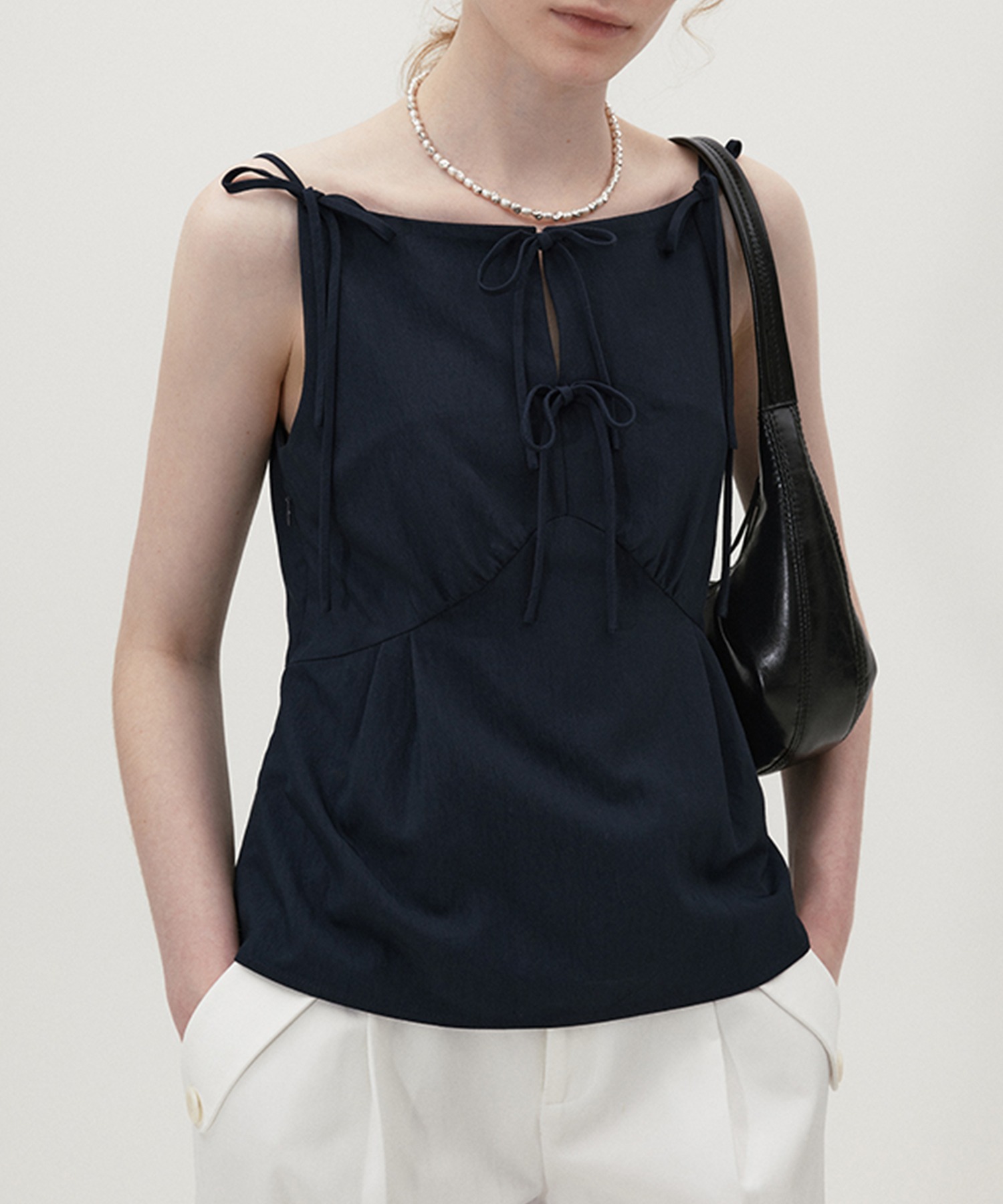 ボートネック フロントリボン キャミソールトップス FX24S023【Fano