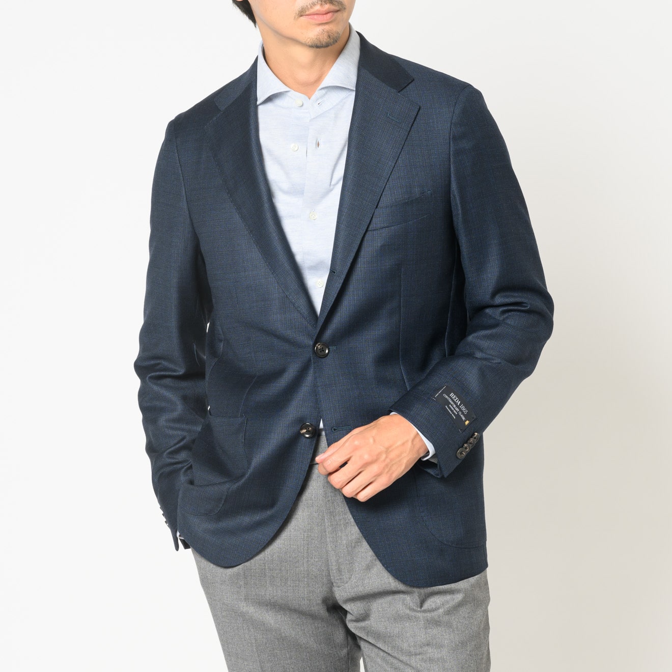 伊レダ社 SUPER130'sウールジャケット ネイビー柄無地 | ONLY ONLINE STORE