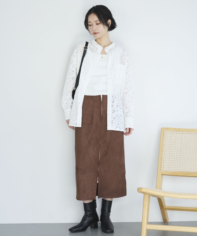 フロッキーレースバンドカラーシャツ／(F BROWN): トップス｜PMbox P&M