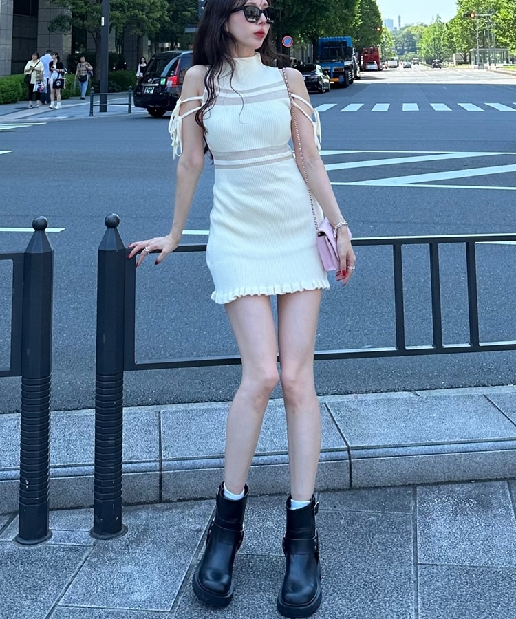 sheer border ribbon onepiece(M BLACK): ワンピース｜PMbox P&M