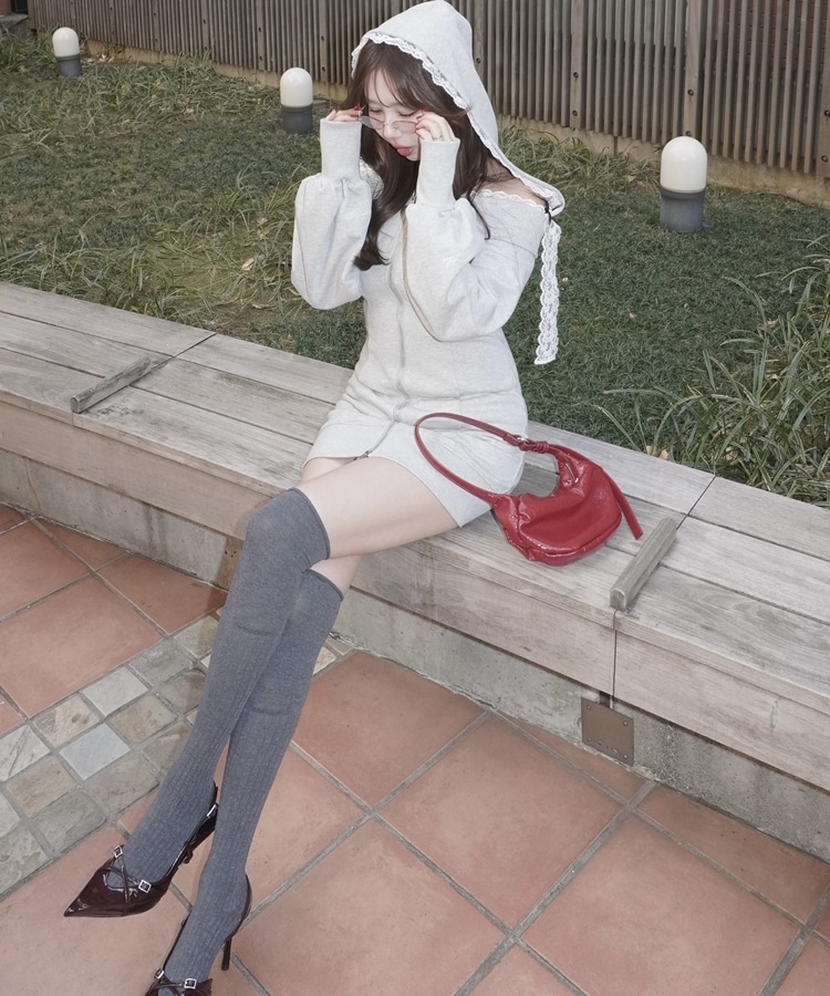 lace hoodie offshoulder mini onepiece(M GRAY): ワンピース｜PMbox