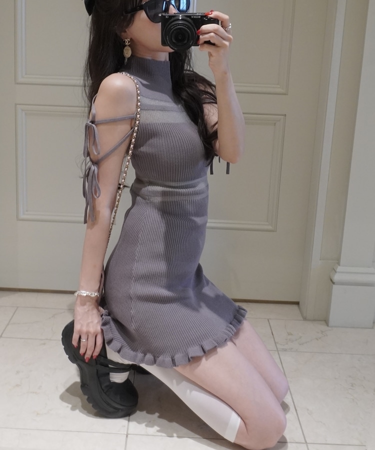 sheer border ribbon onepiece(M BLACK): ワンピース｜PMbox P&M