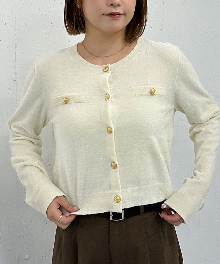 ベロアライク金ボタンニットカーディガン(M BROWN): トップス｜PMbox