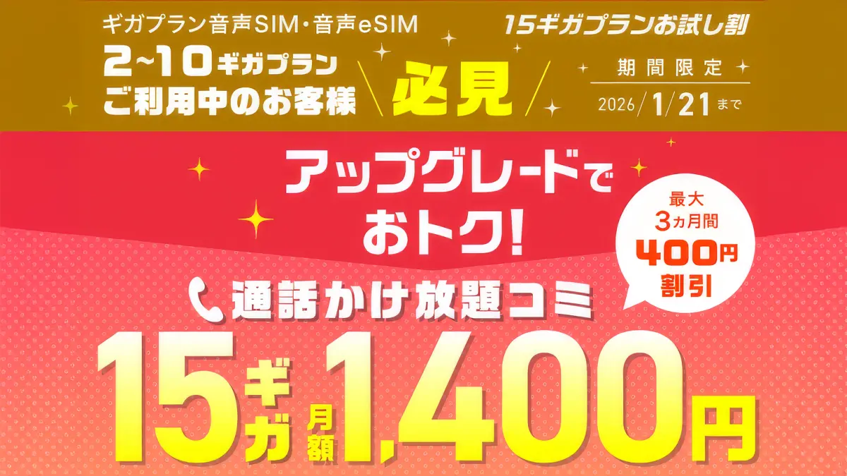IIJmio、15ギガにプラン変更で月額料金が最大3ヶ月間400円引きになる
