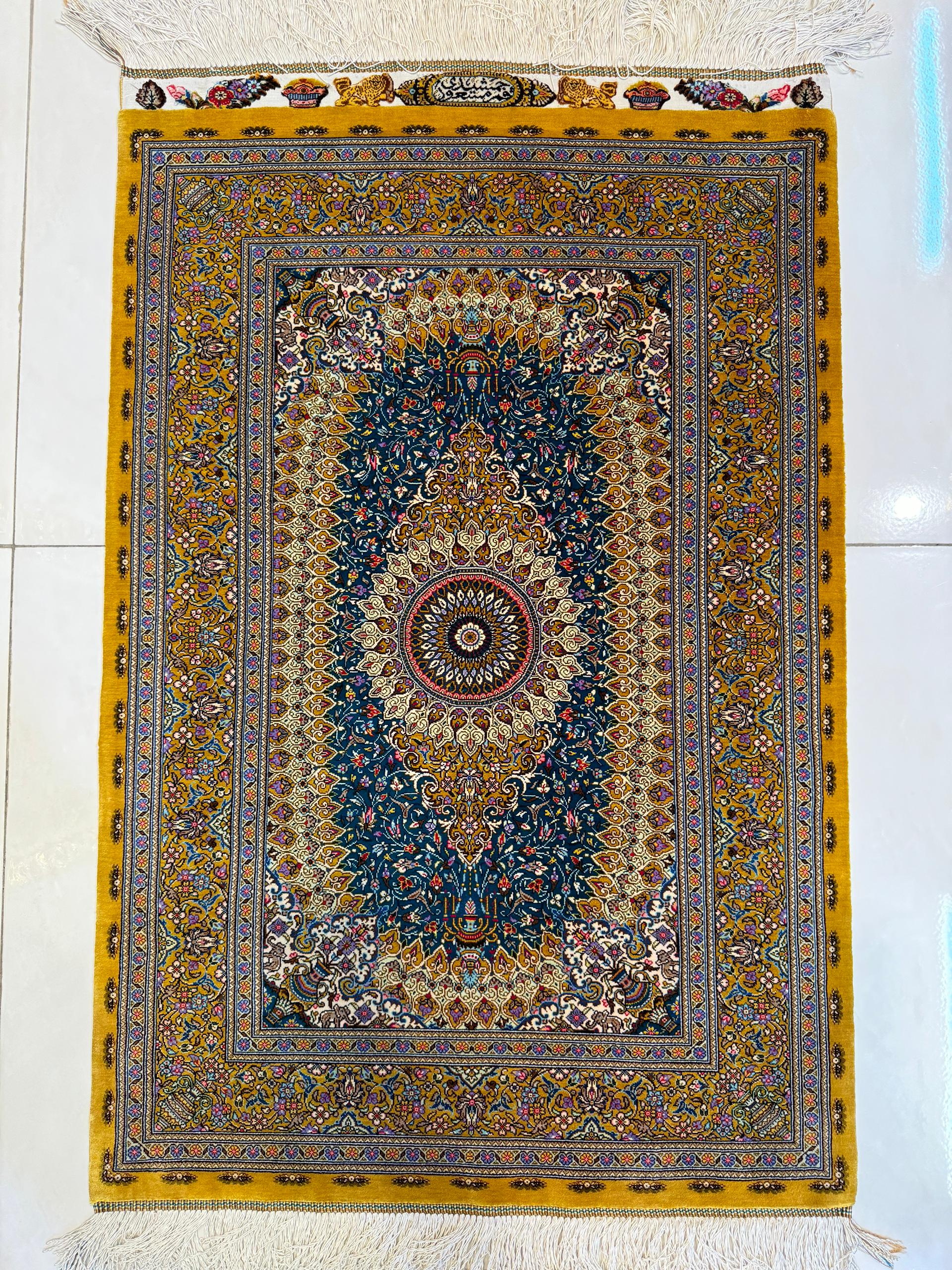 専用 Y3177-1 高級ペルシャ絨毯 クム産 手織90万ノット 130×89㎝ Y3177