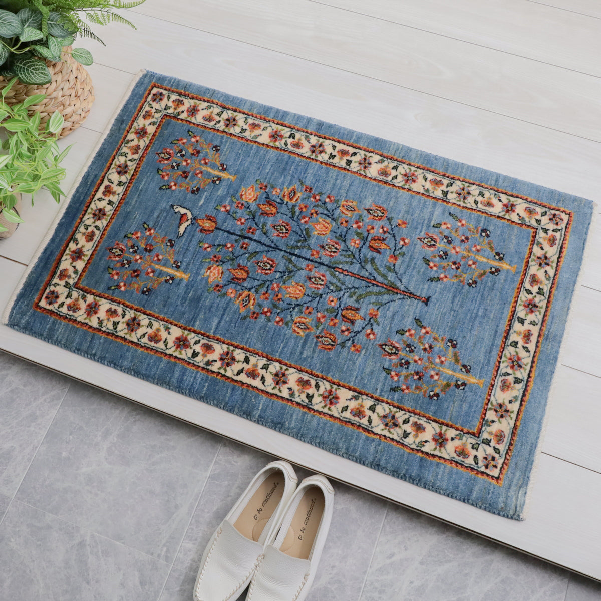 手織りギャッベ,ラグ,玄関マット,94×59cm｜高級ルリバフ,プレミアム