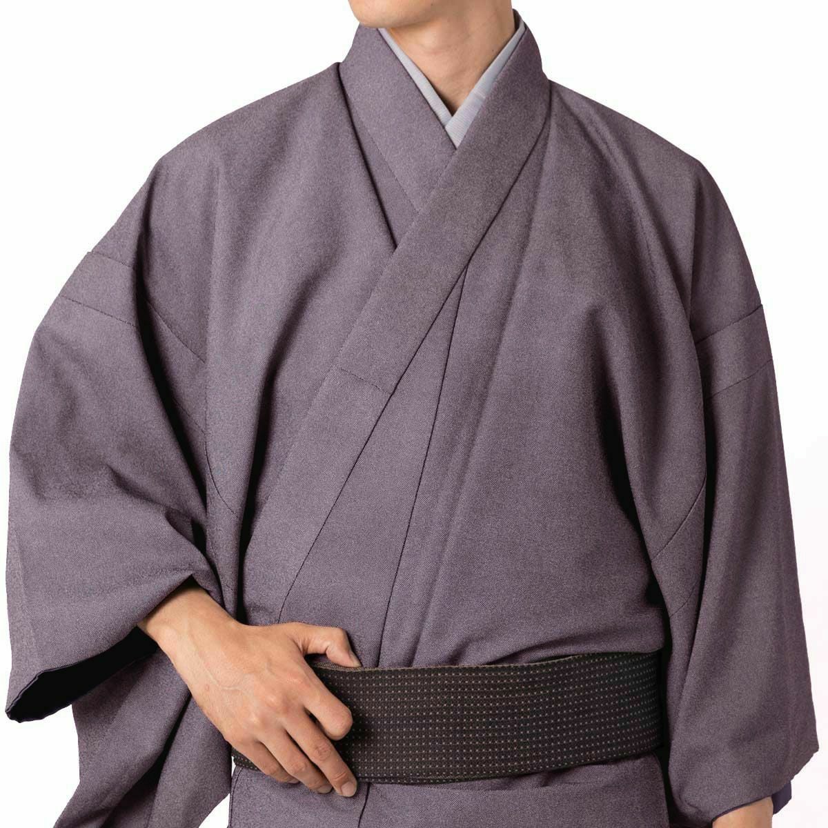 男着物 洗える着物 ちりめん 袷 紫 江戸小紋 鮫小紋 M～LL