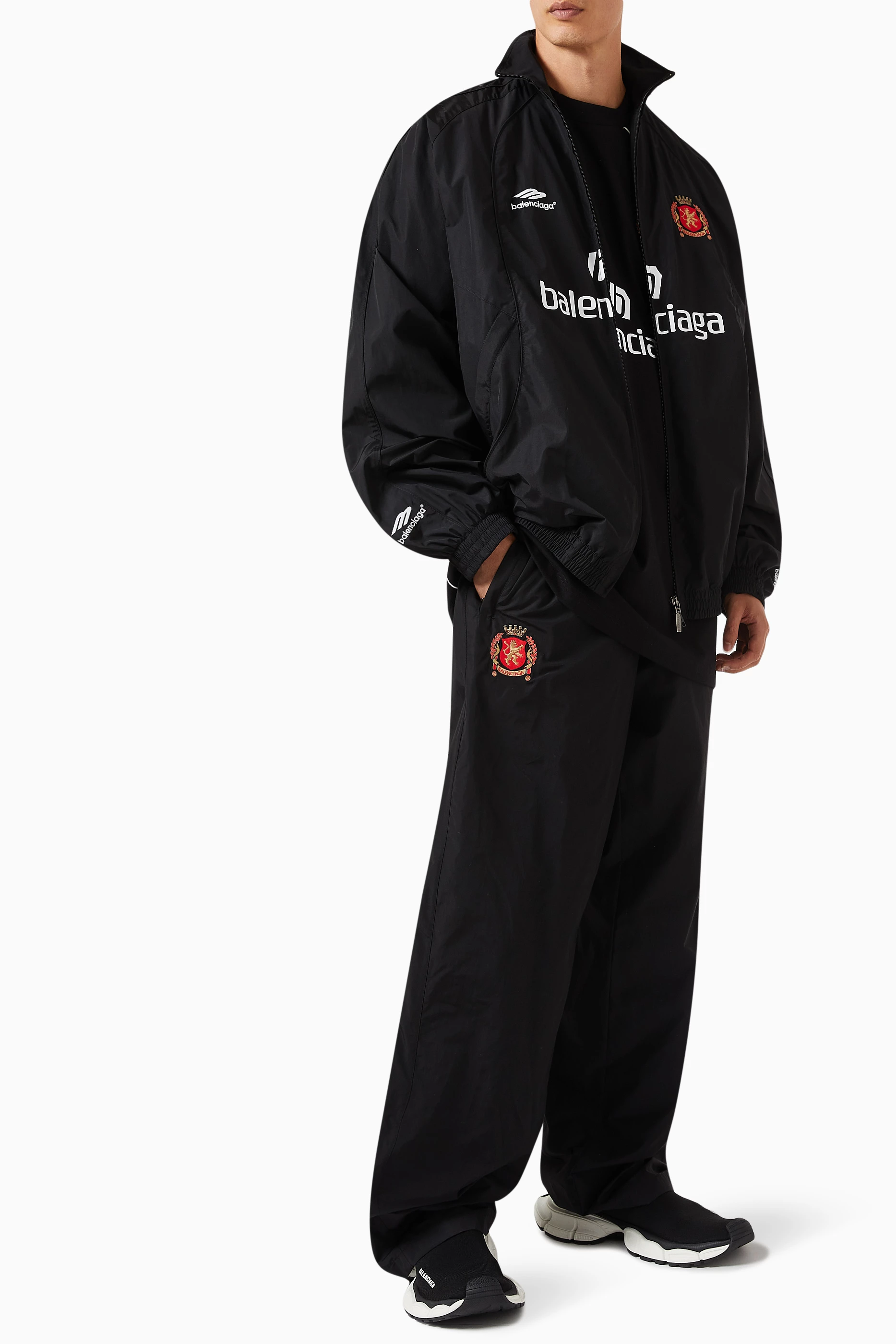 Buy Balenciaga Black Paris Soccer Tracksuit Jacket in Cotton For