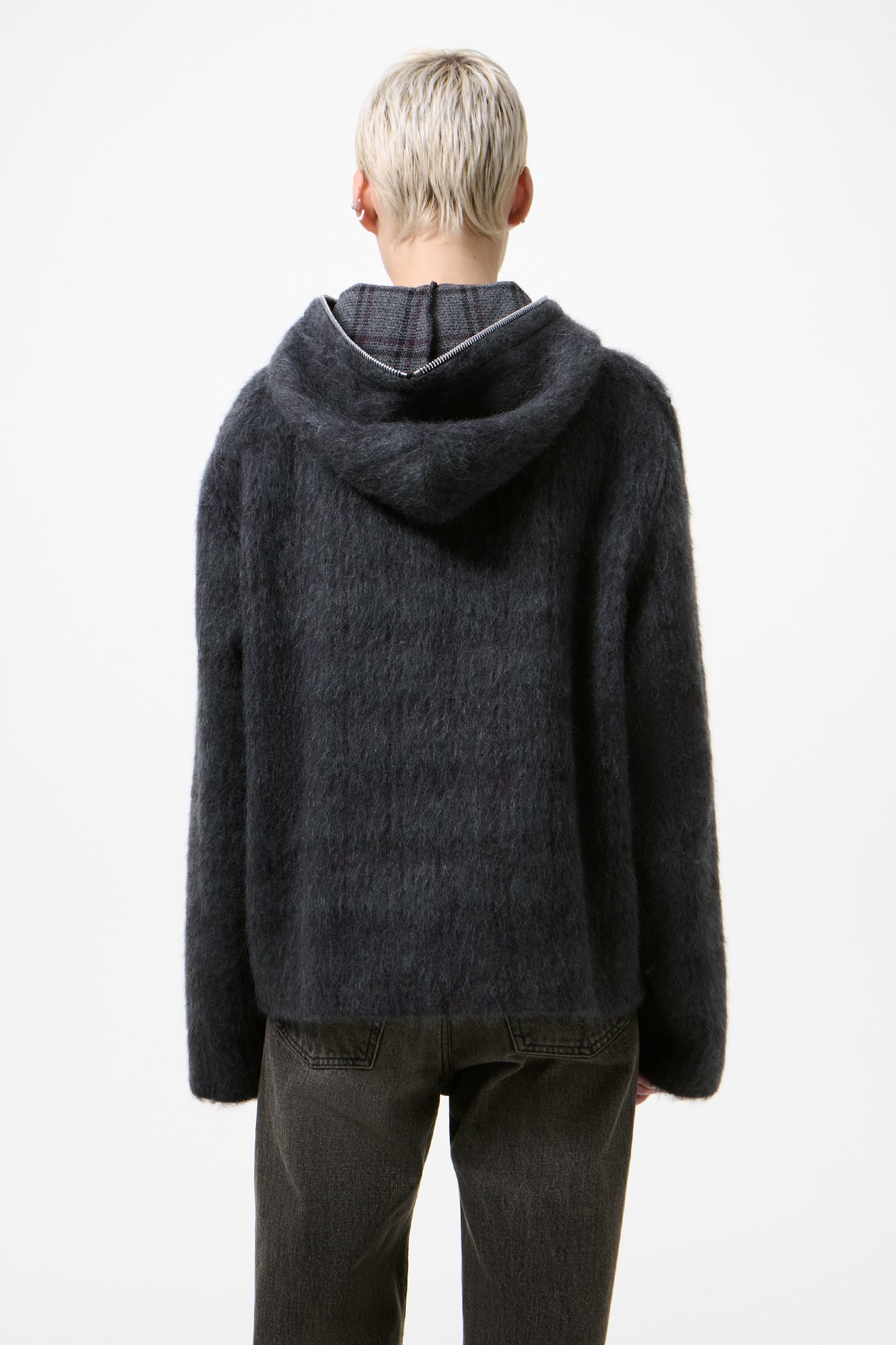 Our Legacy - Full Zip Hood Fuzzed Plum Check Hairy Wool